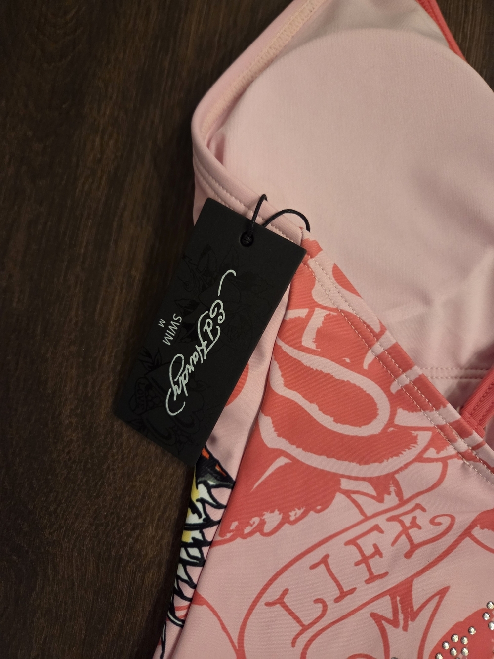 NWT Ed Hardy "Cherry Blossom" One-Piece Swimsuit Tiger Light Pink - Picture 9 of 10